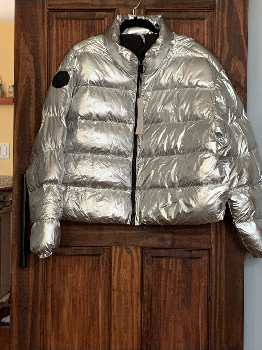 Fabletics Silver Metallic Cropped Puffer Jacket